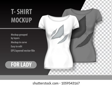 T-Shirt template, fully editable with torn clothes. EPS 10 Vector Illustration.