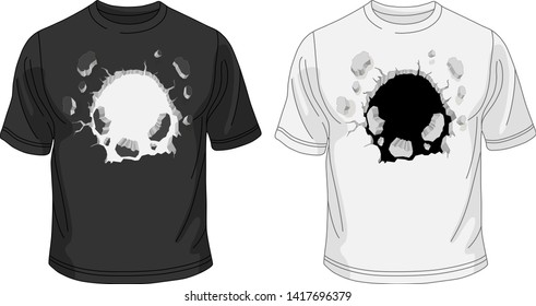 T-Shirt-Vorlage, vollständig editierbar mit zerrissener Kleidung. Vektorgrafik