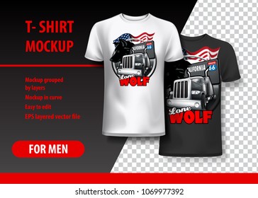 T-Shirt template, fully editable with Truck and Wolf logo. EPS 10 Vector Illustration.