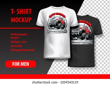 T-Shirt template, fully editable with Vintage Off Road logo. EPS 10 Vector Illustration.