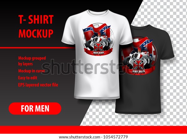 T-Shirt template, fully\
editable with Vintage Hot Rod logo in two colors. EPS 10 Vector\
Illustration.