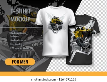 T-Shirt template, fully editable with Yellow ATV Buggy. EPS 10 Vector Illustration.