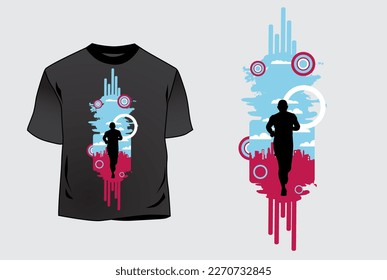 T-shirt template with graphic sport template, ready for maraton or jogging, vector