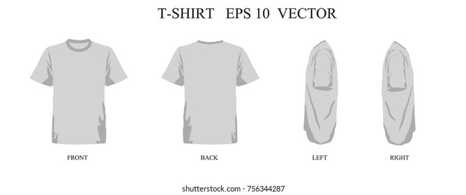 T-shirt template gray set, front, back, left, right view. Vector eps 10 illustration.