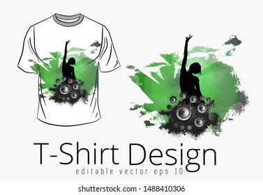 T-shirt template with happy, dancing people, vector