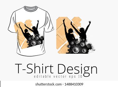 T-shirt template with happy, dancing people, vector