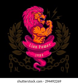 T-shirt template with a logo lion bodybuilder