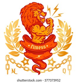 T-shirt template with a logo lion bodybuilder