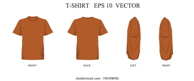 T-shirt template Orange set, front, back, left, right view. Vector eps 10 illustration.