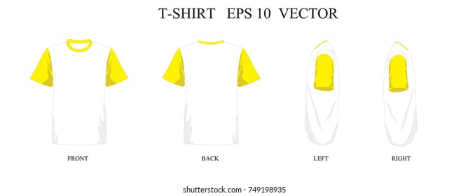 T-shirt template orange two tone white and red set, front, back, left, right view. Vector eps 10 illustration.