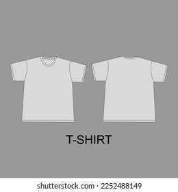 T-shirt Template. Regular fit Short sleeve T-shirt technical Sketch fashion Flat Template With Round neckline. Vector illustration basic apparel design front and Back view. White T-shirt vector.