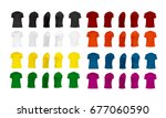 T-shirt template set of different colors, blank shirts front, side, perspective, rear views, different angles, vector eps10 illustration