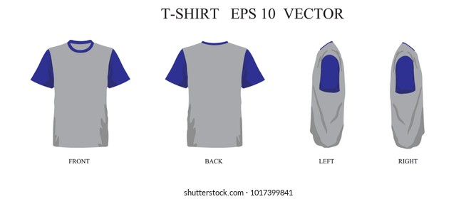 T-shirt template set, front, back, left, right view. Vector eps 10 illustration.
