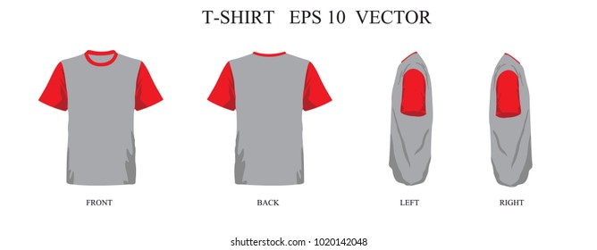 T-shirt template set, front, back, left, right view. Vector eps 10 illustration.