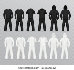 T-shirt template set, front, back view  in white and black color
