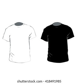 T-shirt template set, front side view. From set of brand promotional objects series. Place for logo Vector illustration.