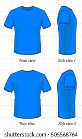 T-shirt template set, front, side, back view. Vector eps 8 illustration.