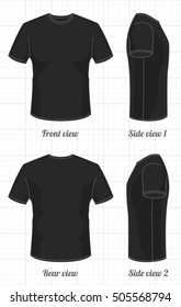 T-shirt template set, front, side, back view. Vector eps 8 illustration.