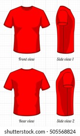 T-shirt template set, front, side, back view. Vector eps 8 illustration.