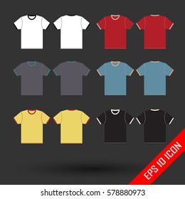 T-shirt template set, front, side, back view. Vector eps 10 illustration.