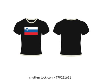 T-shirt template set, front, side, back view. Vector eps 10 illustration,Black T-shirts front and back used as design template isolated on white,T-shirt and background of Slovenia.