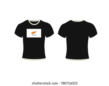 T-shirt template set, front, side, back view. Vector eps 10 illustration,Black T-shirts front and back used as design template isolated on white,t-shirt and background flag of cyprus.