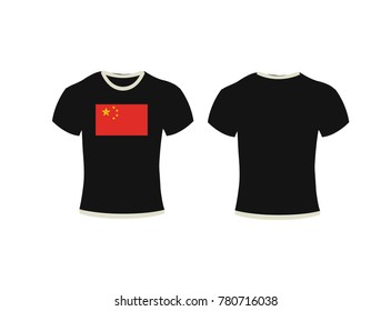 T-shirt template set, front, side, back view. Vector eps 10 illustration,Black T-shirts front and back used as design template isolated on white,t-shirt and background  flag of China.