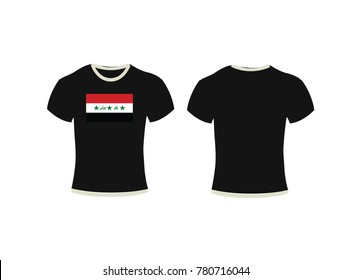 T-shirt template set, front, side, back view. Vector eps 10 illustration,Black T-shirts front and back used as design template isolated on white,t-shirt and background flag of Iraq.