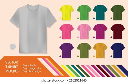 T-shirt template set, front view mockup. Vector eps 10 illustration.