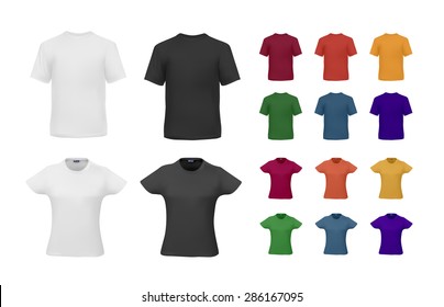 T-shirt template set for men and women, realistic gradient mesh vetor eps10 illustration.