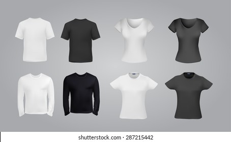 T-shirt template set for men and women, realistic gradient mesh vetor eps10 illustration.