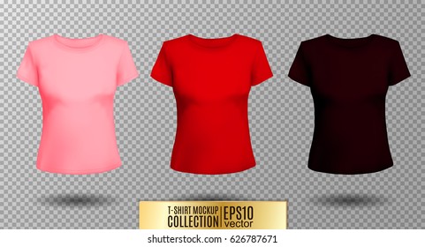 T-shirt template set for men and women, realistic gradient mesh vector eps10 illustration. Pink red and vinous colors.