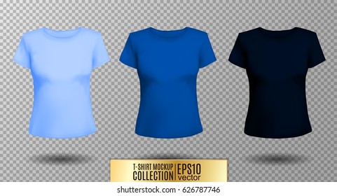 T-shirt Template Set For Men And Women, Realistic Gradient Mesh Vector Eps10 Illustration. Light, Bright And Dark Blue Colors.