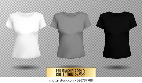 T-shirt template set for men and women, realistic gradient mesh vector eps10 illustration. White, gray and black object on transparent background.