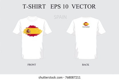 T-shirt template Spain sports with Multi color pattern set, front, back view. Vector eps 10 illustration.