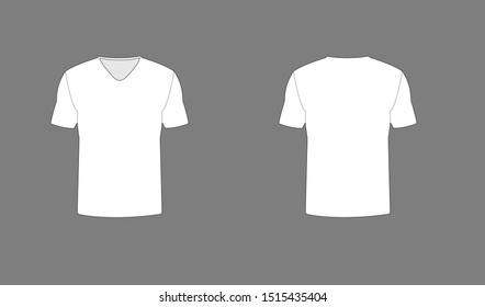 T-shirt template. V neck. White color.