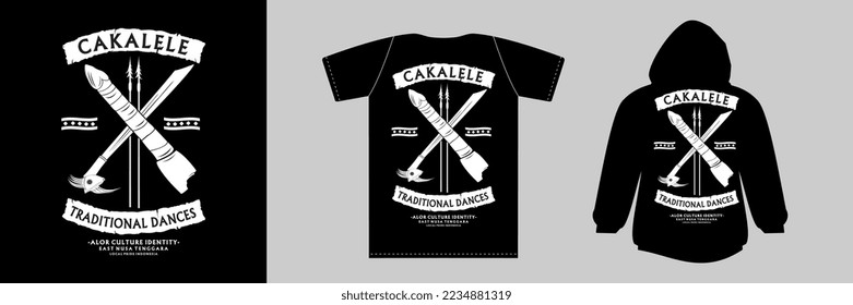 
T-shirt template vector design for traditional weapons of the Abuy tribe, Alor, East Nusa Tenggara, Indonesia