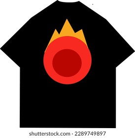 t-shirt template vector, oversized black with a round image like fire