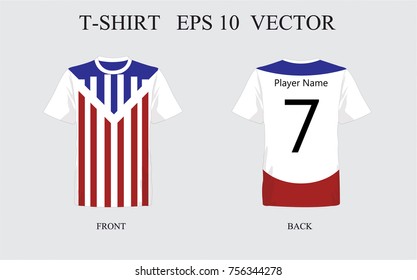 T-shirt template White with Multi color pattern set, front, back view. Vector eps 10 illustration.