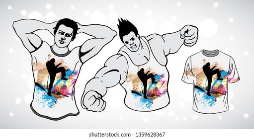 T-shirt template for young fitness man, vector