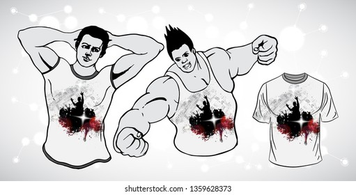 T-shirt template for young fitness man, vector