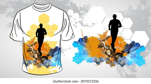 T-shirt template for young fitness runner, vector