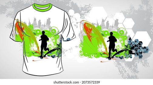 T-shirt template for young fitness runner, vector