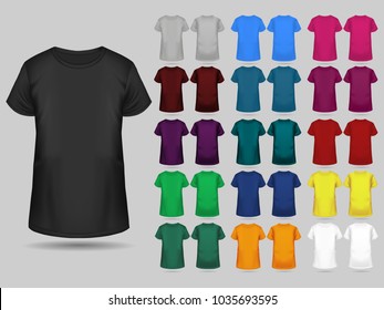 T-shirt templates collection of different colors for men and women, realistic gradient mesh vetor.