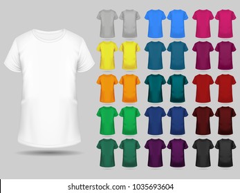 T-shirt templates collection of different colors for men and women, realistic gradient mesh vetor.