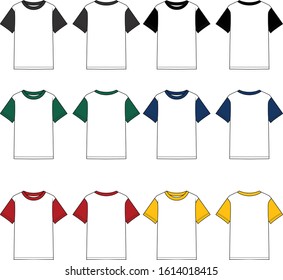 T-shirt templates collection of different colors,