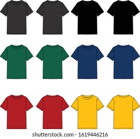 T-shirt templates collection of different colors,