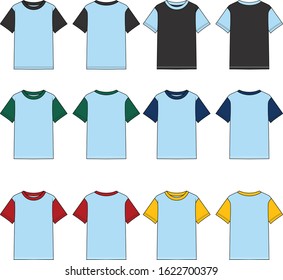 T-shirt templates collection of different colors,