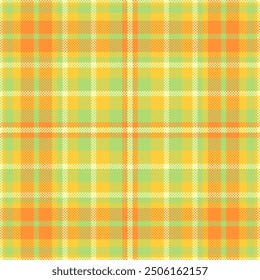 T-shirt texture check background, strip tartan seamless plaid. Famous pattern vector textile fabric in green and amber colors palette.