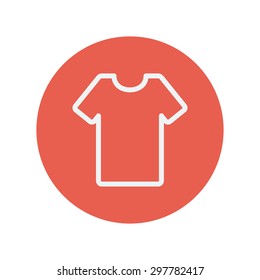 T-shirt thin line icon for web and mobile minimalistic flat design. Vector white icon inside the red circle.